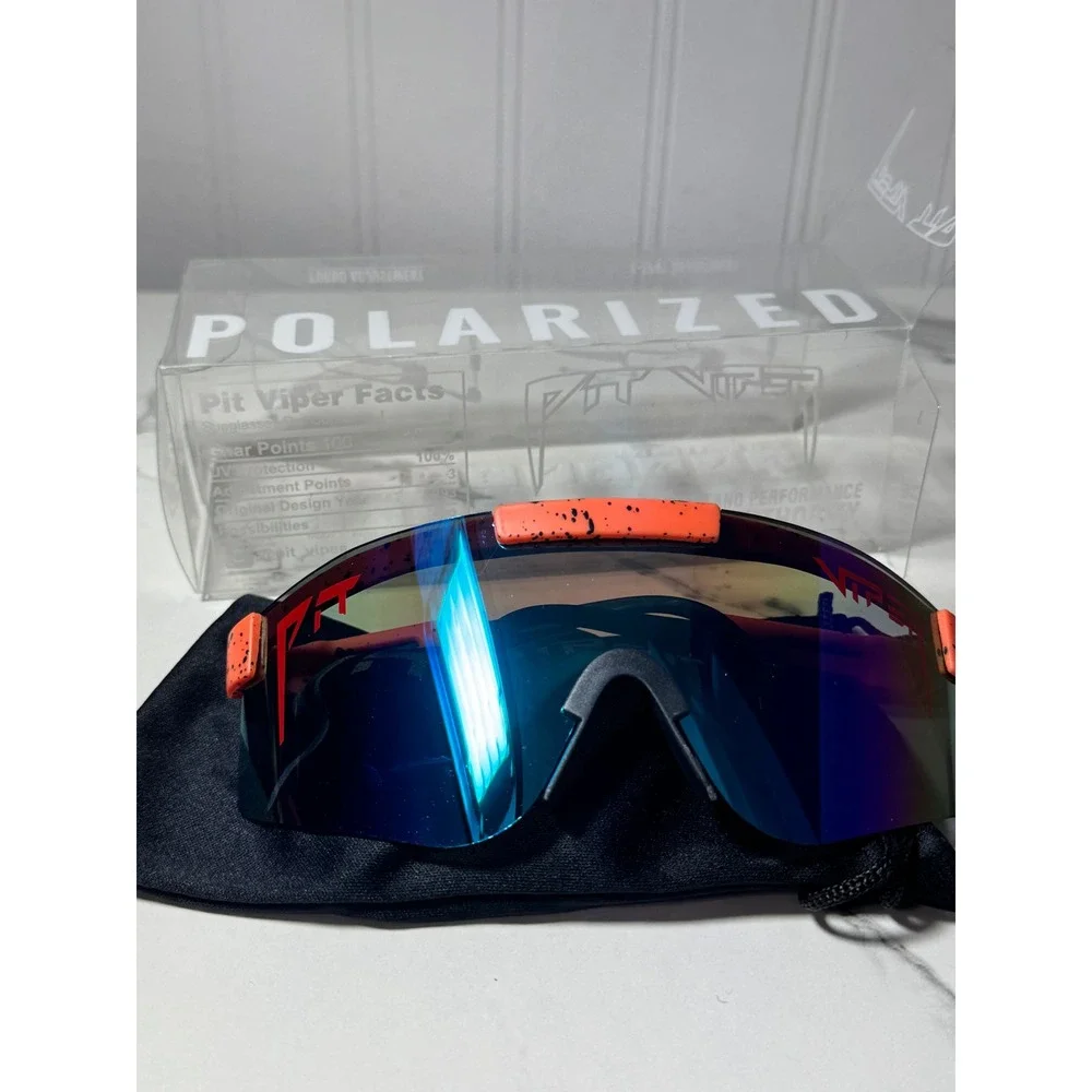 Pit Viper The Night Fall Polarized Sunglasses Orange Splatter Blue Lens Sport